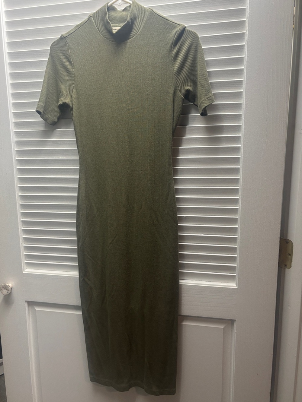 Marine Layer Olive Green Mockneck Short-Sleeve Midi Dress